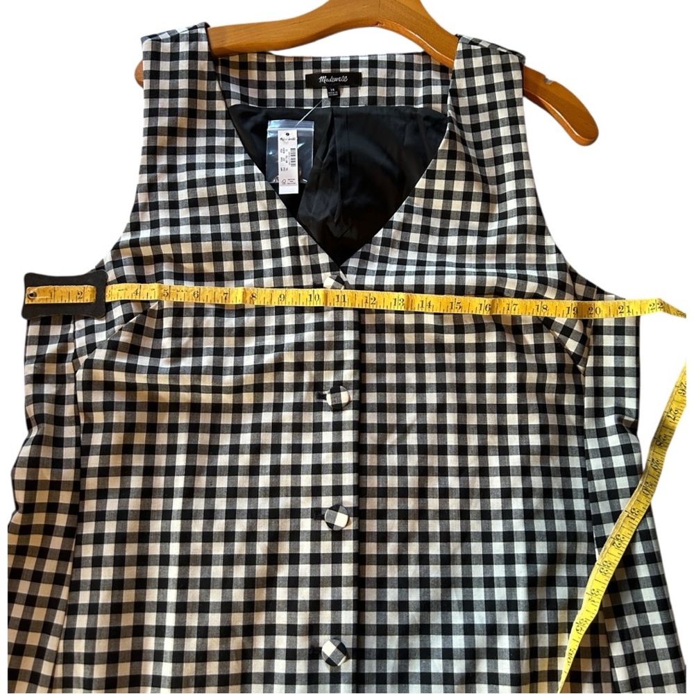 NWT Madewell Gingham V-Neck Wool Blend Vest Minidress Size 16 Black/White - Picture 8 of 9